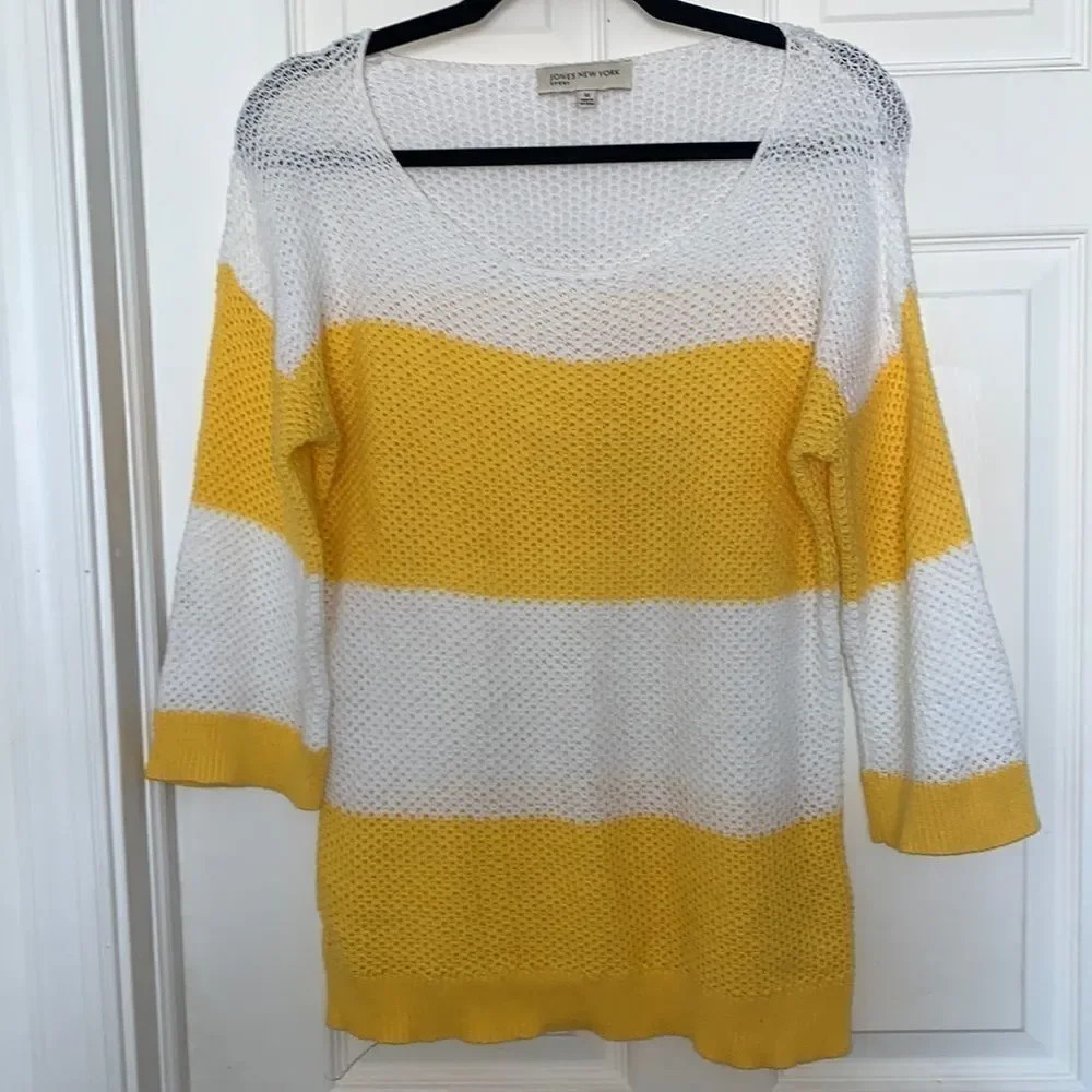 Jones New York Knitted Striped Sweater Yellow White Size M